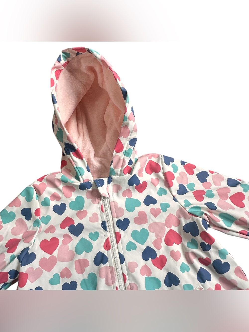 Little Me Girls 18M Heart Print Hooded Softshell Jacket Fleece Lined Pink Bow